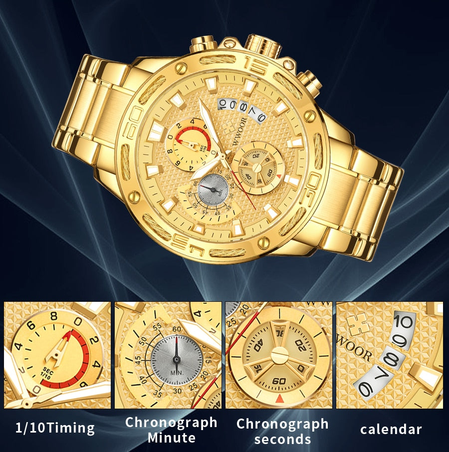 2020 New Men Watches Top Brand Luxury Gold Stainless Steel Quartz Watch Men Waterproof Sport Chronograph Relogio Masculino