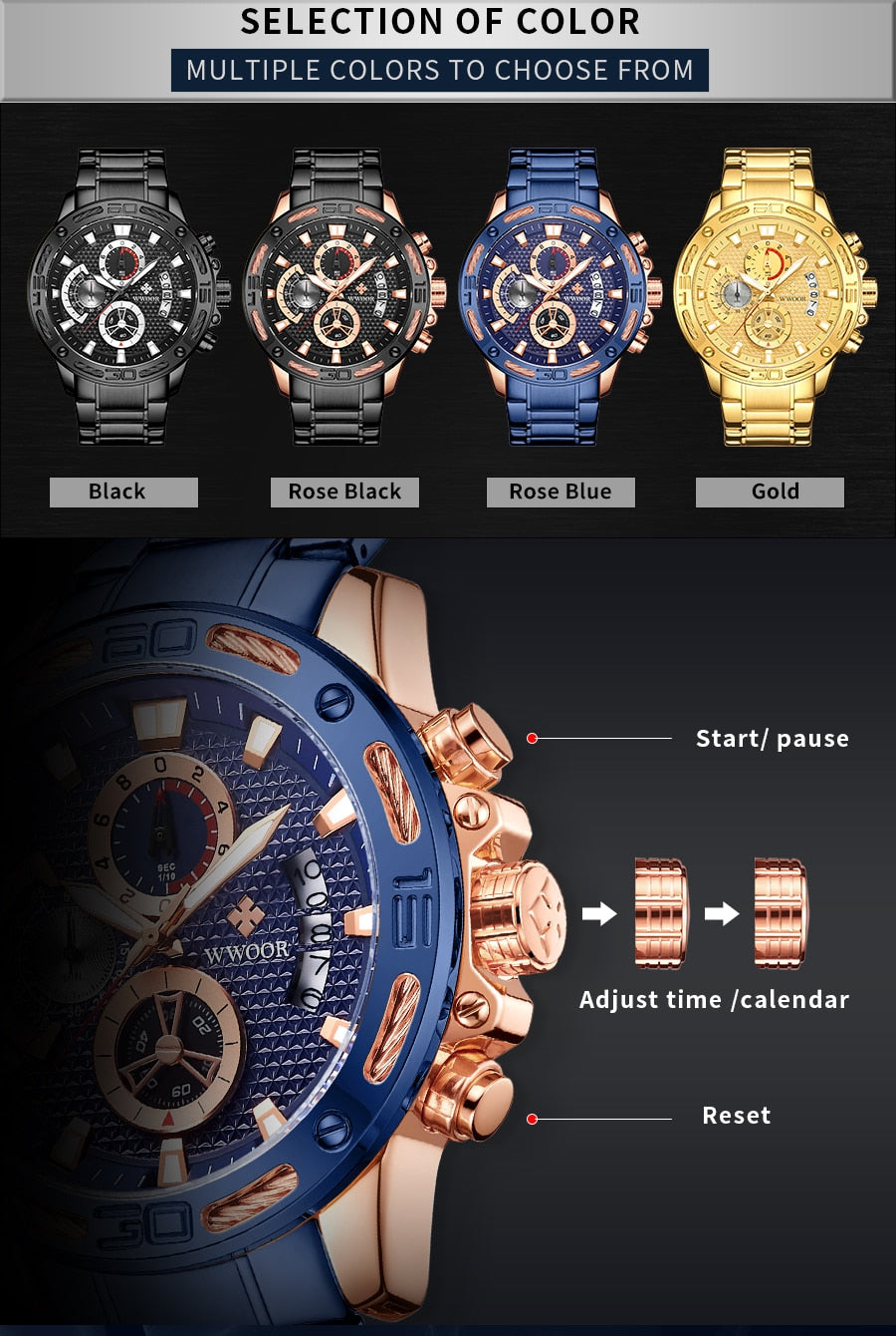 2020 New Men Watches Top Brand Luxury Gold Stainless Steel Quartz Watch Men Waterproof Sport Chronograph Relogio Masculino