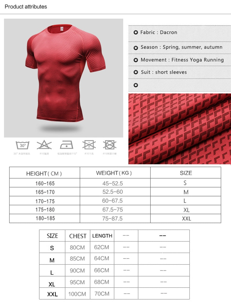 Quick Dry Workout Running Shirt Compression Fitness Tops Breathable Jersey Gym T-shirts Clothing Rashguard Male Sport Shirts Men