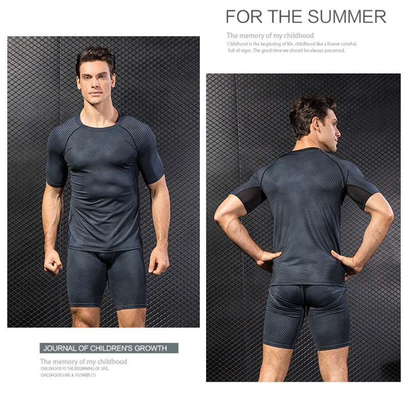 Quick Dry Workout Running Shirt Compression Fitness Tops Breathable Jersey Gym T-shirts Clothing Rashguard Male Sport Shirts Men
