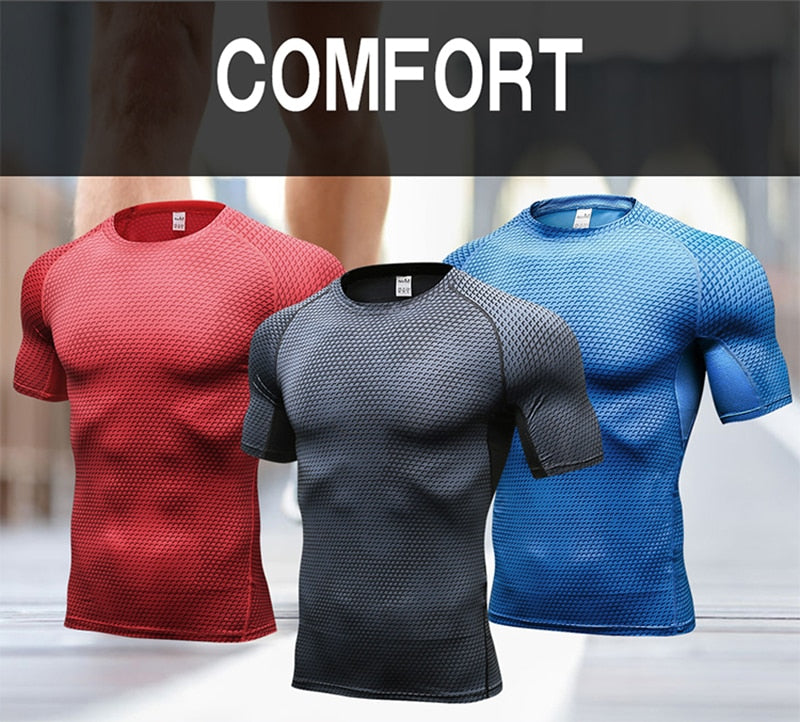Quick Dry Workout Running Shirt Compression Fitness Tops Breathable Jersey Gym T-shirts Clothing Rashguard Male Sport Shirts Men