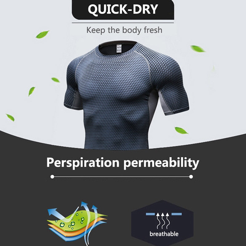 Quick Dry Workout Running Shirt Compression Fitness Tops Breathable Jersey Gym T-shirts Clothing Rashguard Male Sport Shirts Men