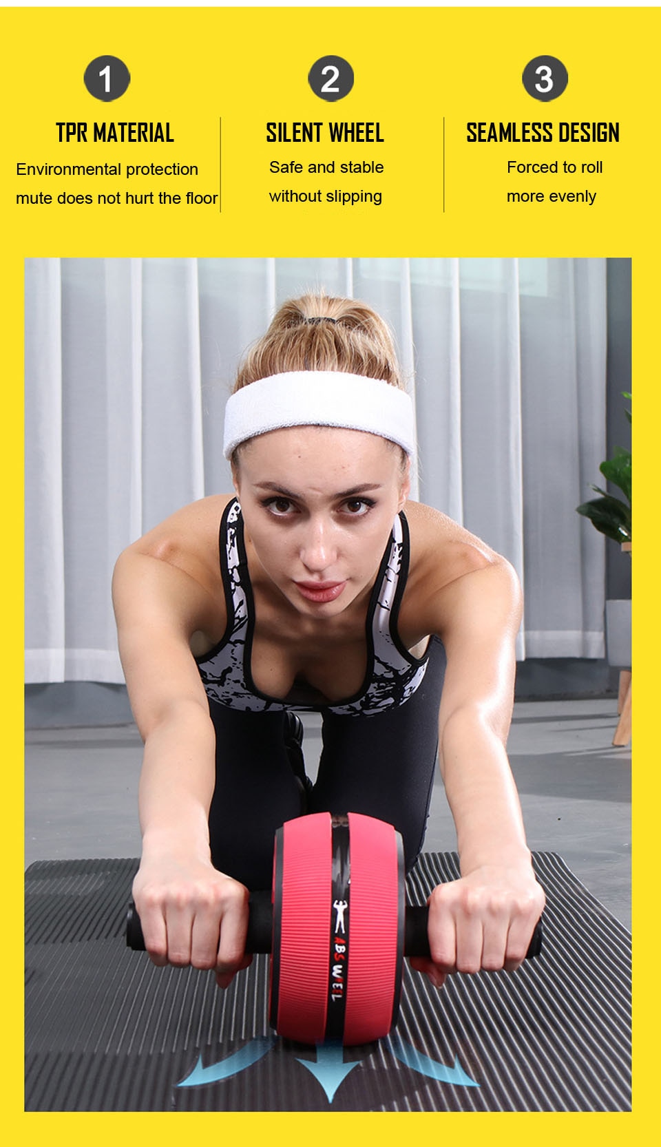 New 2 in 1 Ab Roller&Jump Rope No Noise Abdominal Wheel Ab Roller with Mat For Arm Waist Leg Exercise Gym Fitness Equipment