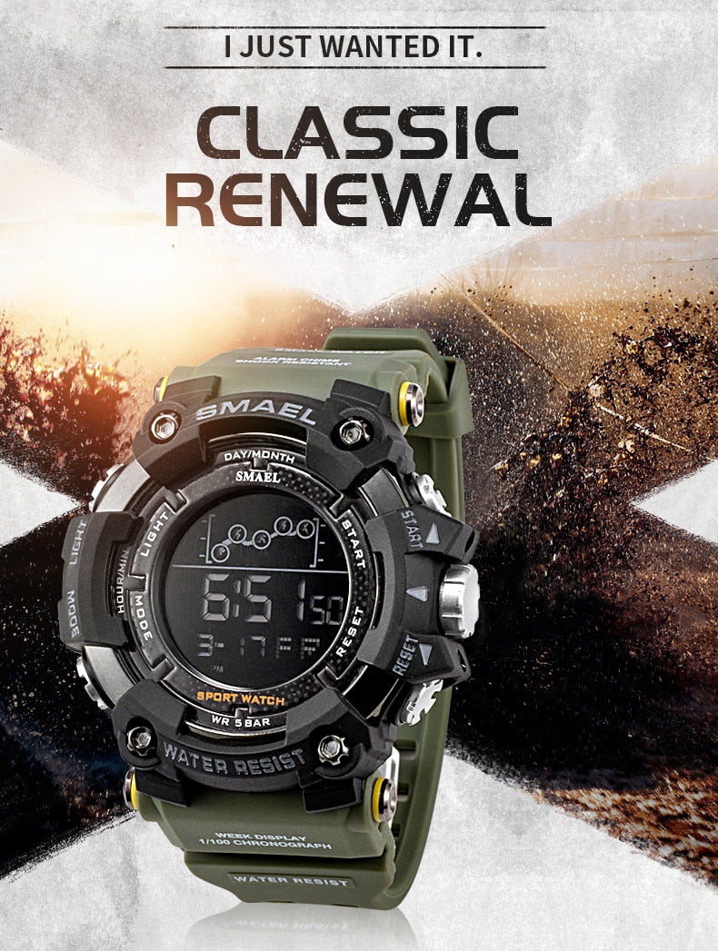 Mens Watch Military Water resistant SMAEL Sport watch Army led Digital wrist Stopwatches for male 1802 relogio masculino Watches