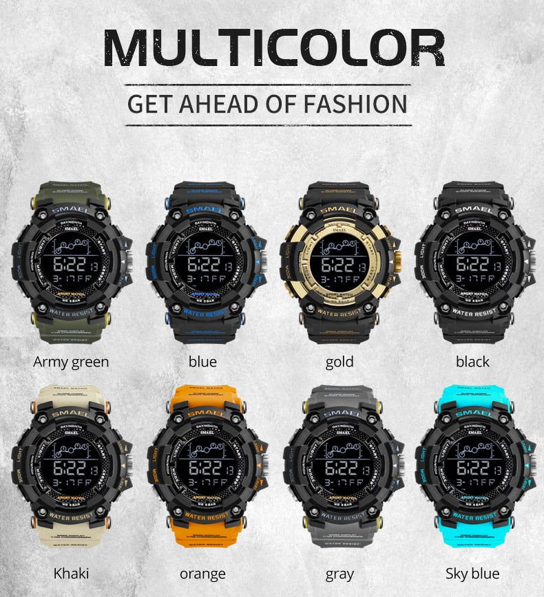 Mens Watch Military Water resistant SMAEL Sport watch Army led Digital wrist Stopwatches for male 1802 relogio masculino Watches