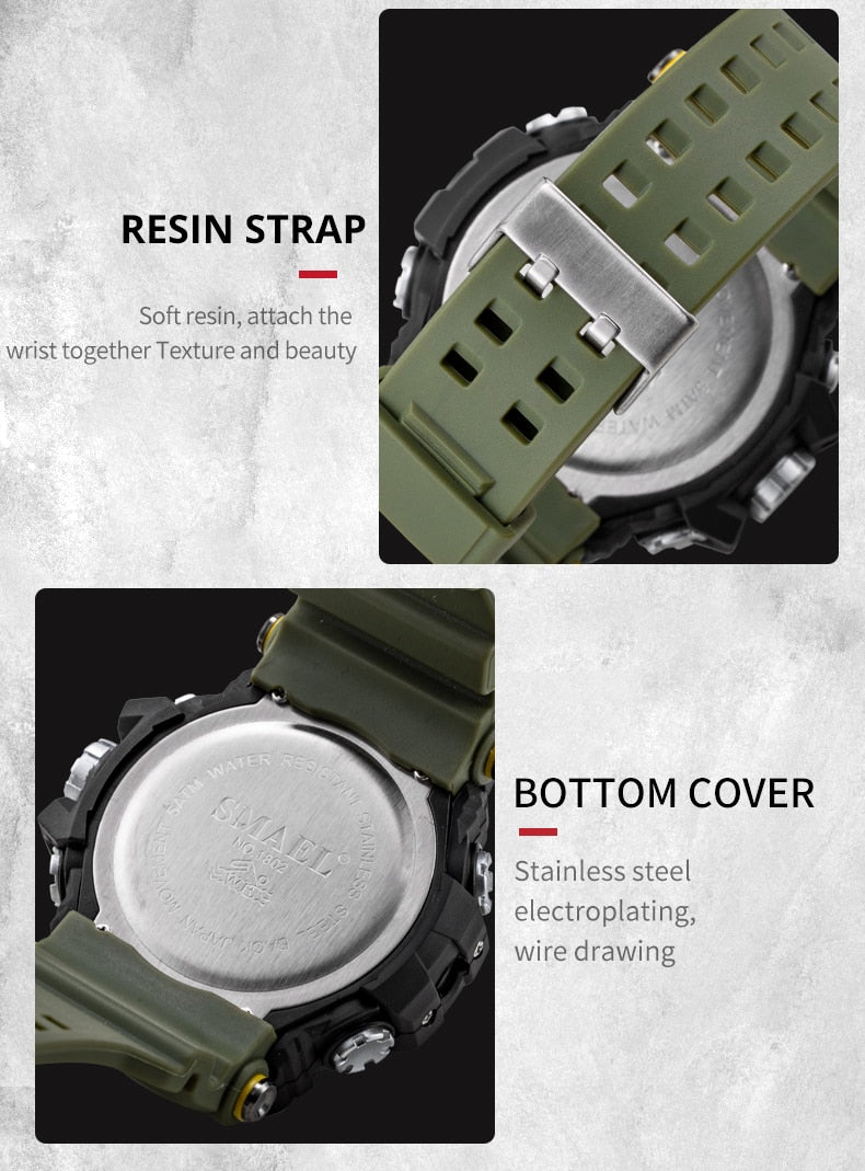Mens Watch Military Water resistant SMAEL Sport watch Army led Digital wrist Stopwatches for male 1802 relogio masculino Watches