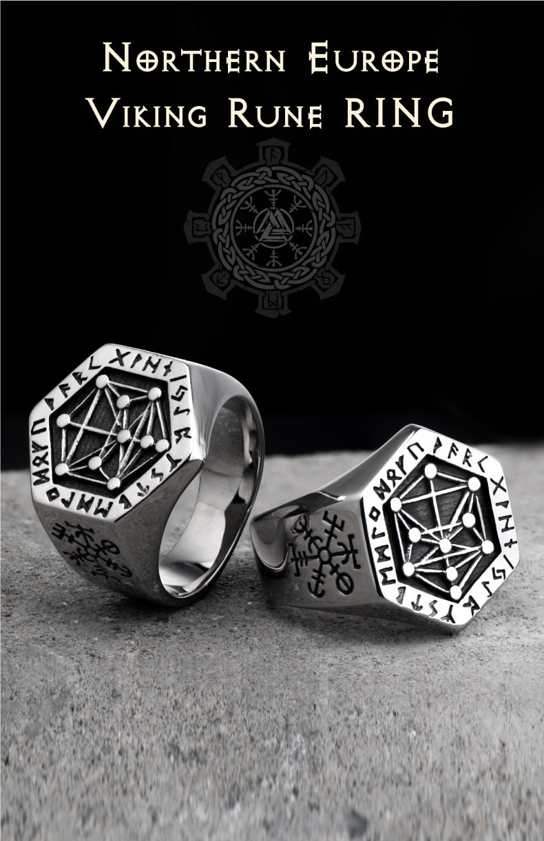Nordic mythology Viking rune stainless steel  rings  for man and women  Kabala totem Index Ring fashion jewelry mygrillz