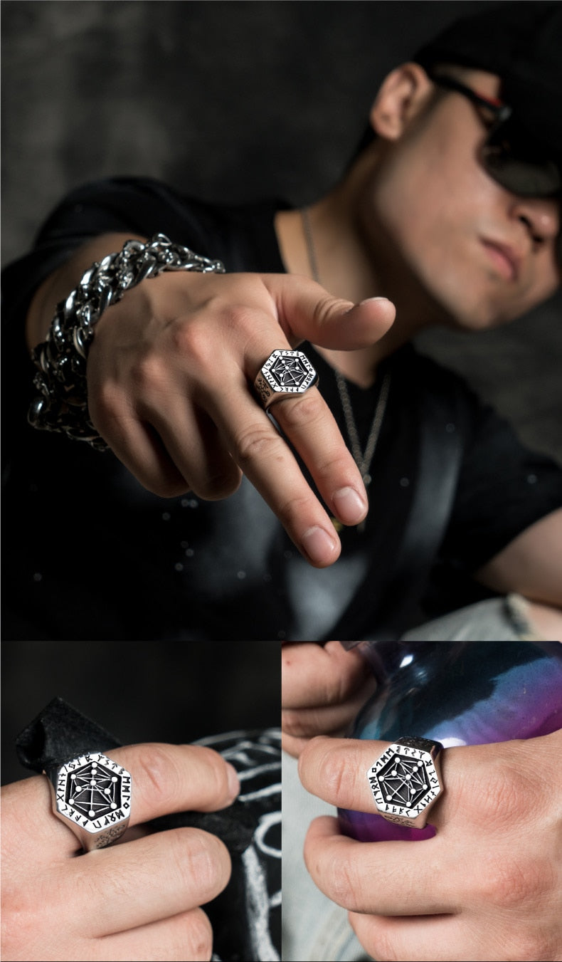 Nordic mythology Viking rune stainless steel  rings  for man and women  Kabala totem Index Ring fashion jewelry mygrillz