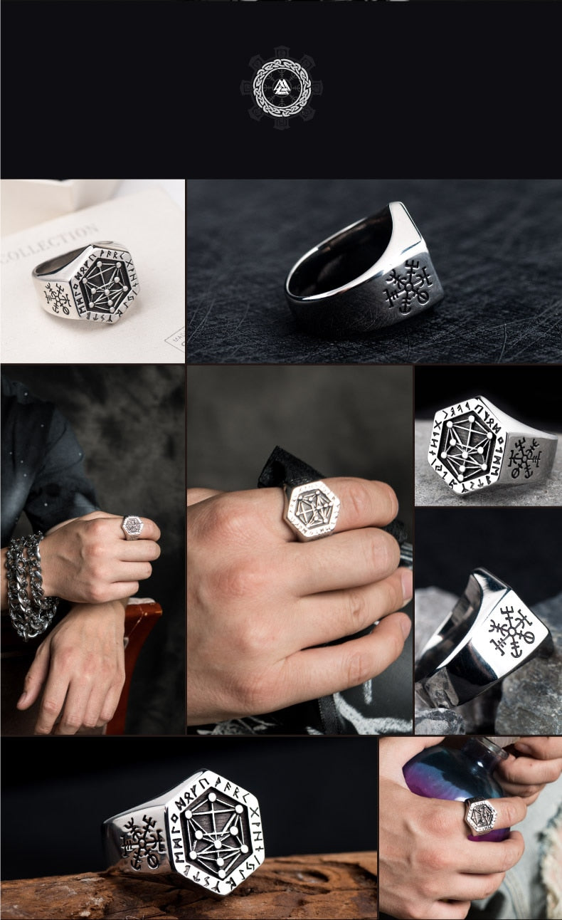 Nordic mythology Viking rune stainless steel  rings  for man and women  Kabala totem Index Ring fashion jewelry mygrillz