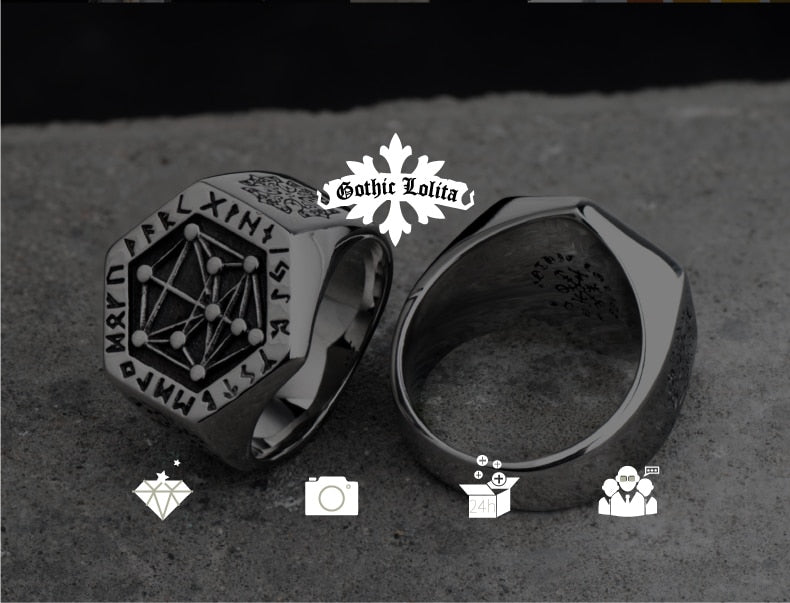 Nordic mythology Viking rune stainless steel  rings  for man and women  Kabala totem Index Ring fashion jewelry mygrillz