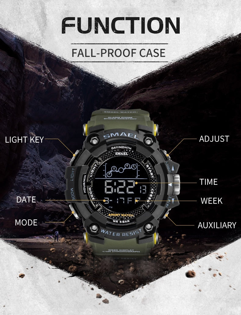 Mens Watch Military Water resistant SMAEL Sport watch Army led Digital wrist Stopwatches for male 1802 relogio masculino Watches
