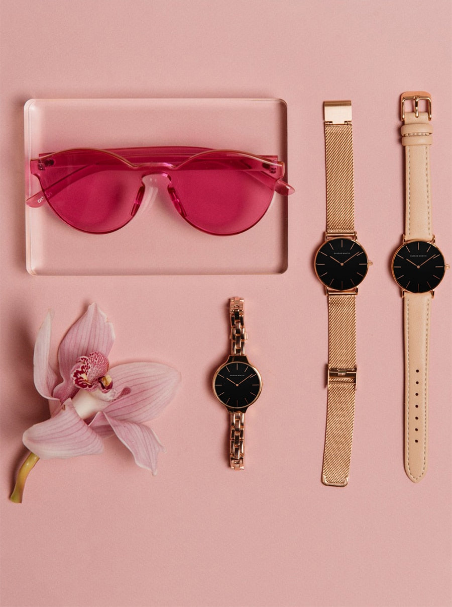 Women Watch 1 set Bracelet Japan Quartz Movement Simple Waterproof Rose Gold Stainless Steel Mesh Ladies watch relogio feminino