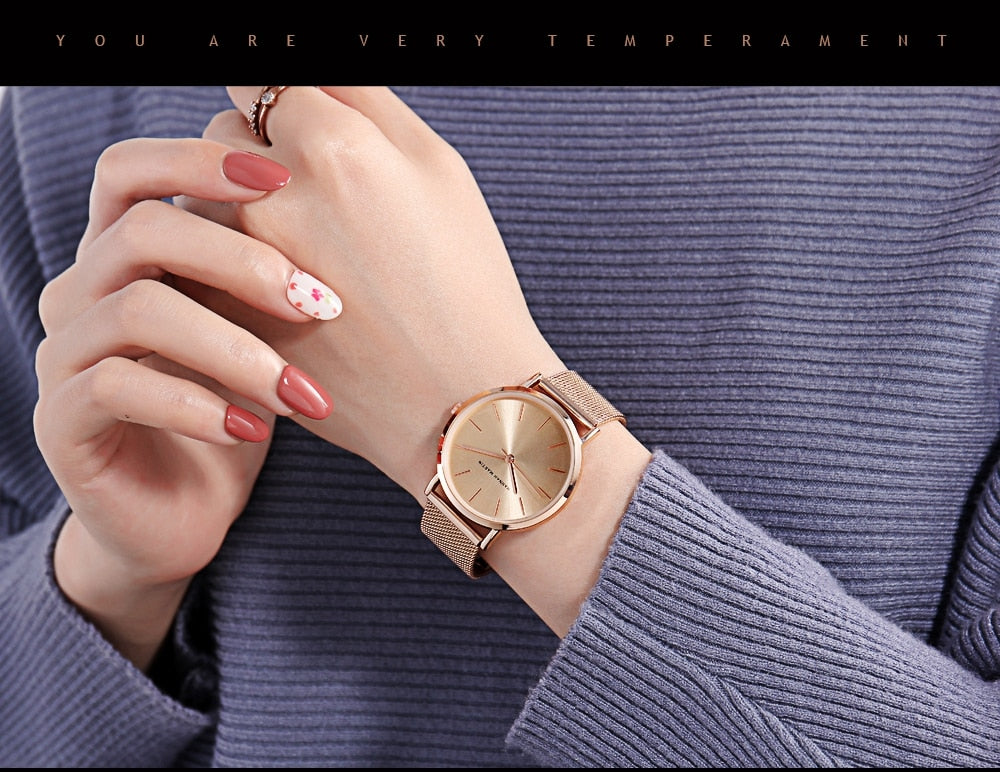 Women Watch 1 set Bracelet Japan Quartz Movement Simple Waterproof Rose Gold Stainless Steel Mesh Ladies watch relogio feminino