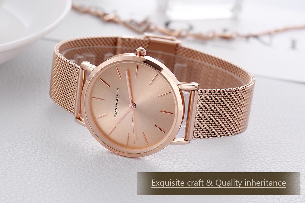 Women Watch 1 set Bracelet Japan Quartz Movement Simple Waterproof Rose Gold Stainless Steel Mesh Ladies watch relogio feminino