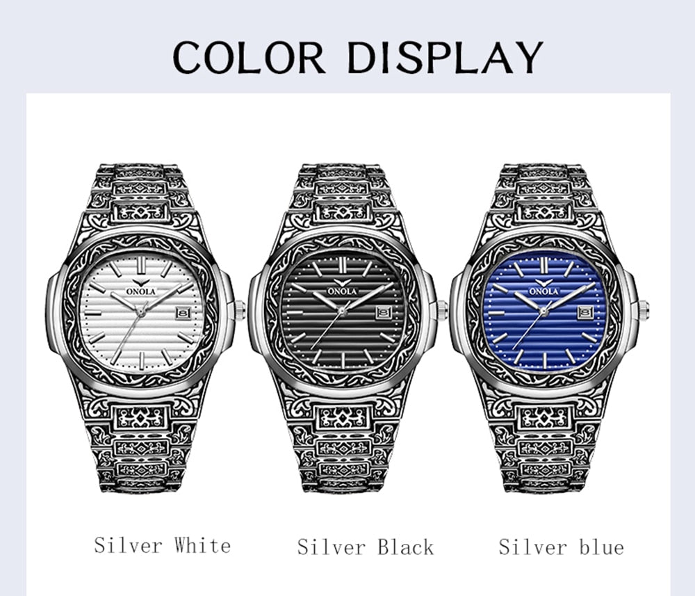Fashion quartz watch men Brand ONOLA luxury Retro golden stainless steel watch men gold mens watch reloj hombre