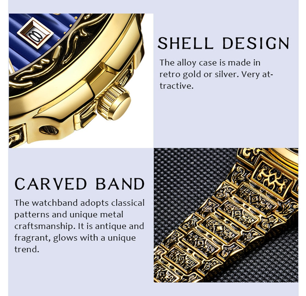 Fashion quartz watch men Brand ONOLA luxury Retro golden stainless steel watch men gold mens watch reloj hombre