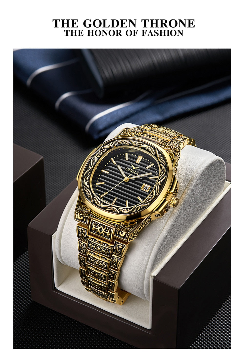 Fashion quartz watch men Brand ONOLA luxury Retro golden stainless steel watch men gold mens watch reloj hombre