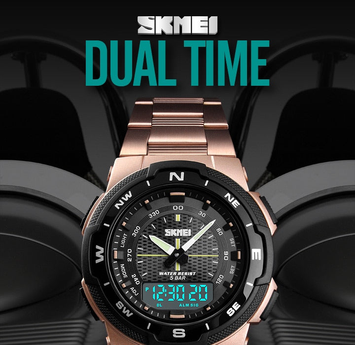 Men's Watch Fashion Sport Watches Stainless Steel Strap Mens Watches Stopwatch Chronograph Waterproof Wristwatch Men