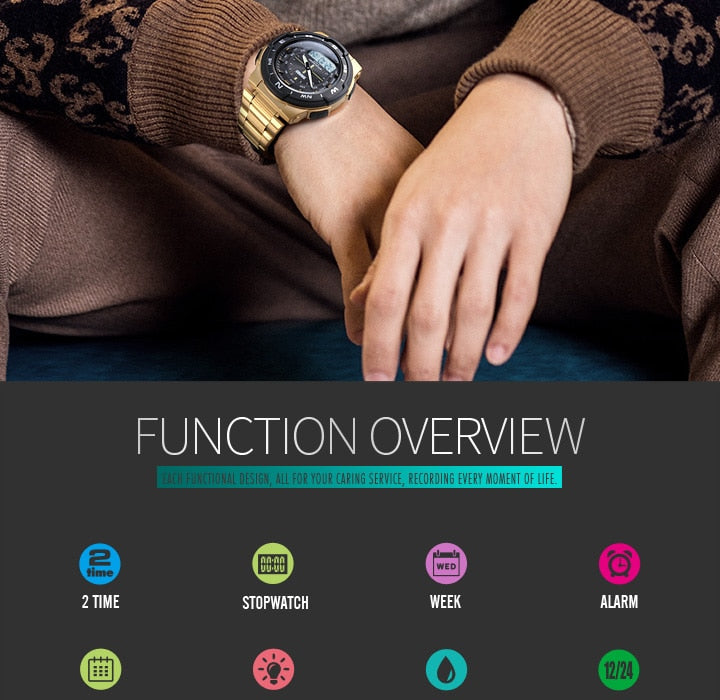 Men's Watch Fashion Sport Watches Stainless Steel Strap Mens Watches Stopwatch Chronograph Waterproof Wristwatch Men