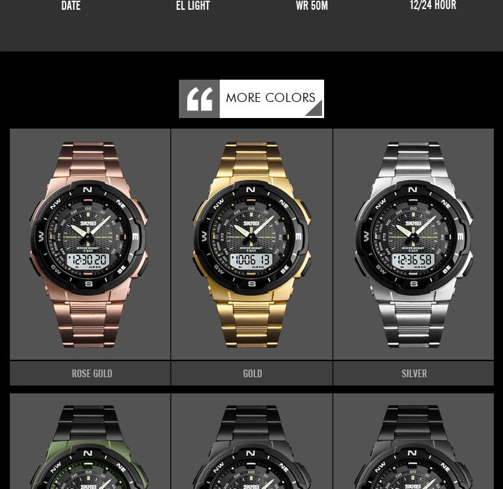 Men's Watch Fashion Sport Watches Stainless Steel Strap Mens Watches Stopwatch Chronograph Waterproof Wristwatch Men