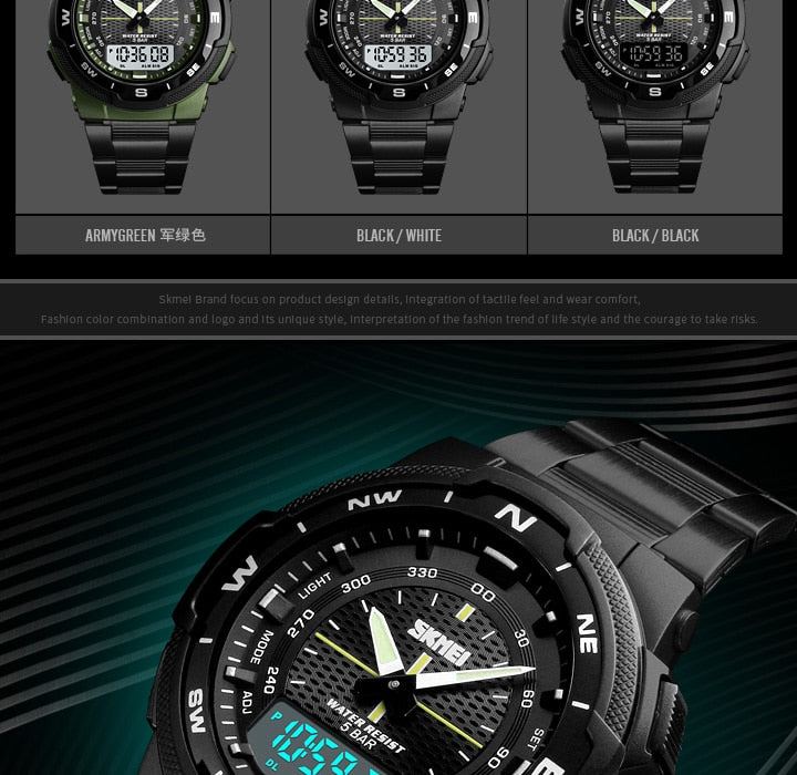 Men's Watch Fashion Sport Watches Stainless Steel Strap Mens Watches Stopwatch Chronograph Waterproof Wristwatch Men