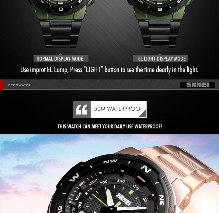 Men's Watch Fashion Sport Watches Stainless Steel Strap Mens Watches Stopwatch Chronograph Waterproof Wristwatch Men