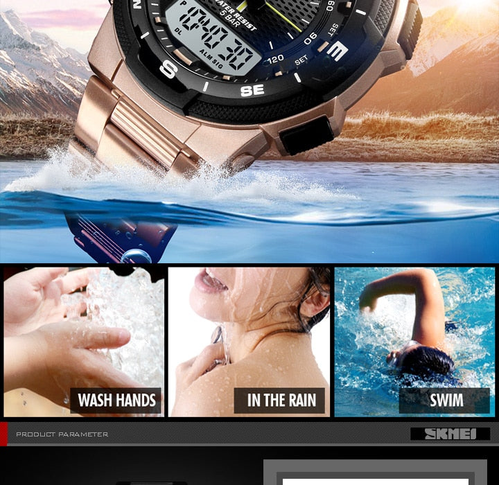 Men's Watch Fashion Sport Watches Stainless Steel Strap Mens Watches Stopwatch Chronograph Waterproof Wristwatch Men