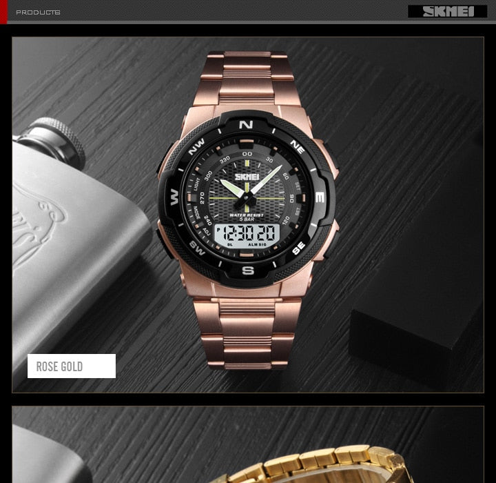 Men's Watch Fashion Sport Watches Stainless Steel Strap Mens Watches Stopwatch Chronograph Waterproof Wristwatch Men