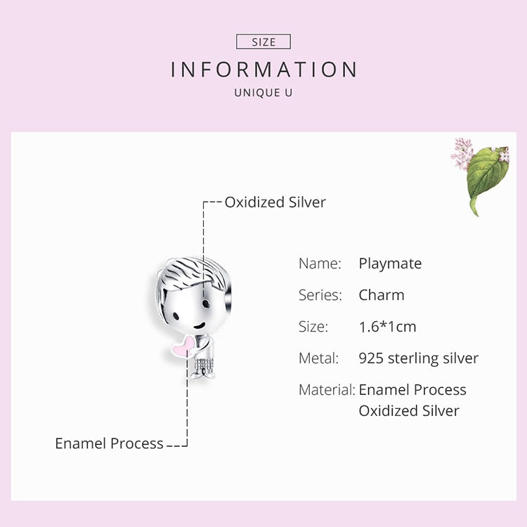 bamoer Boy and Girl Charm for Original Silver 925 Bracelet Genuine 925 Sterling Silver Metal Beads Valentine Gifts SCC1334