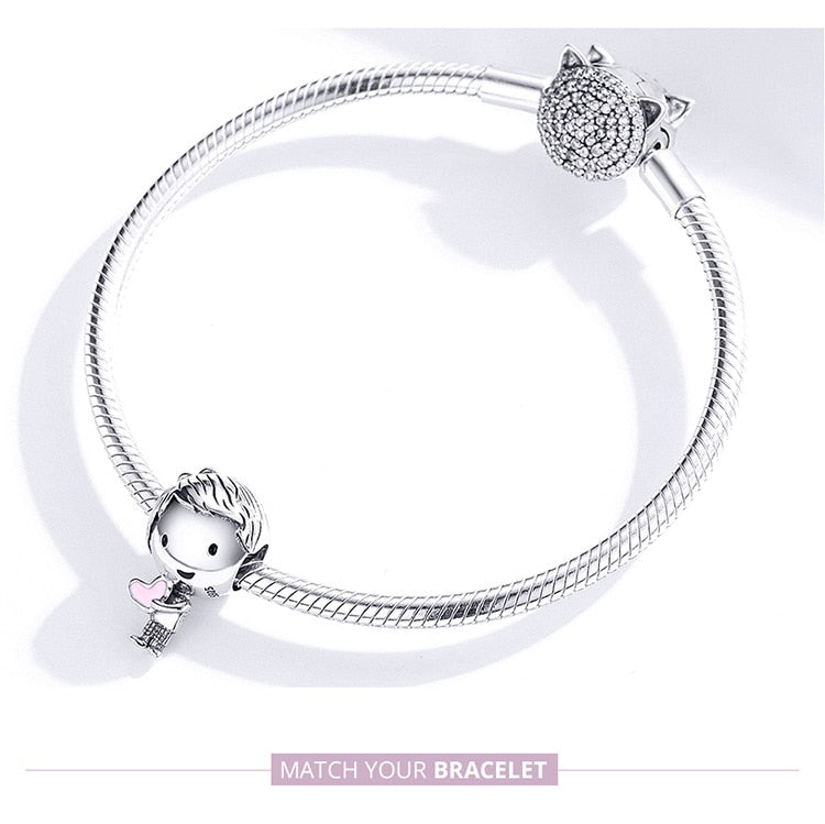 bamoer Boy and Girl Charm for Original Silver 925 Bracelet Genuine 925 Sterling Silver Metal Beads Valentine Gifts SCC1334