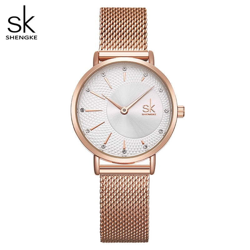 Shengke Quartz Watch Women Mesh Stainless Steel Watchband Casual Wristwatch Japan Movement Bayan Kol Saati Reloj Mujer 2019