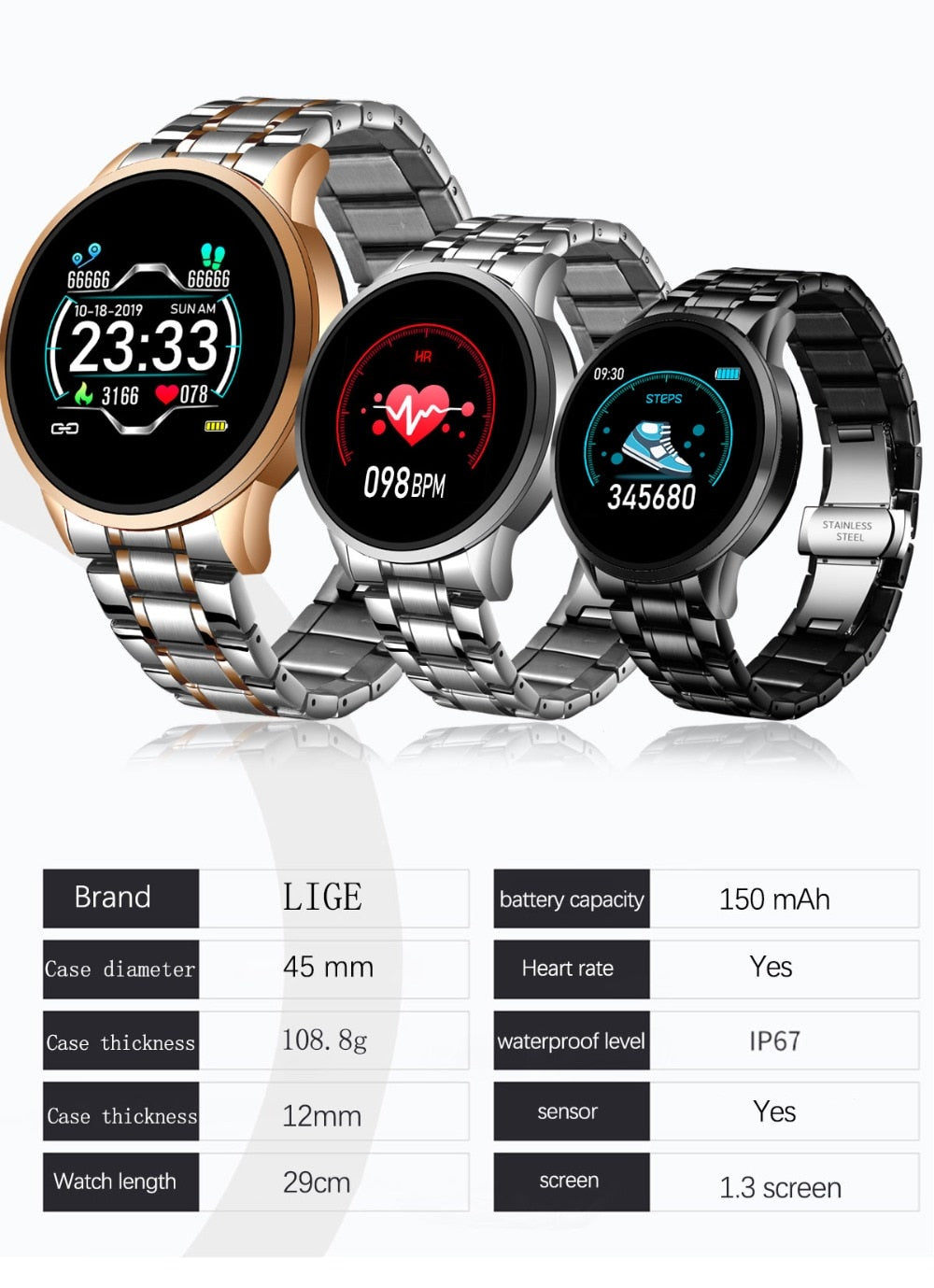 2020 New stainless steel Digital Watch Men Sport Watches Electronic LED Male Wrist Watch For Men Clock Waterproof Bluetooth Hour