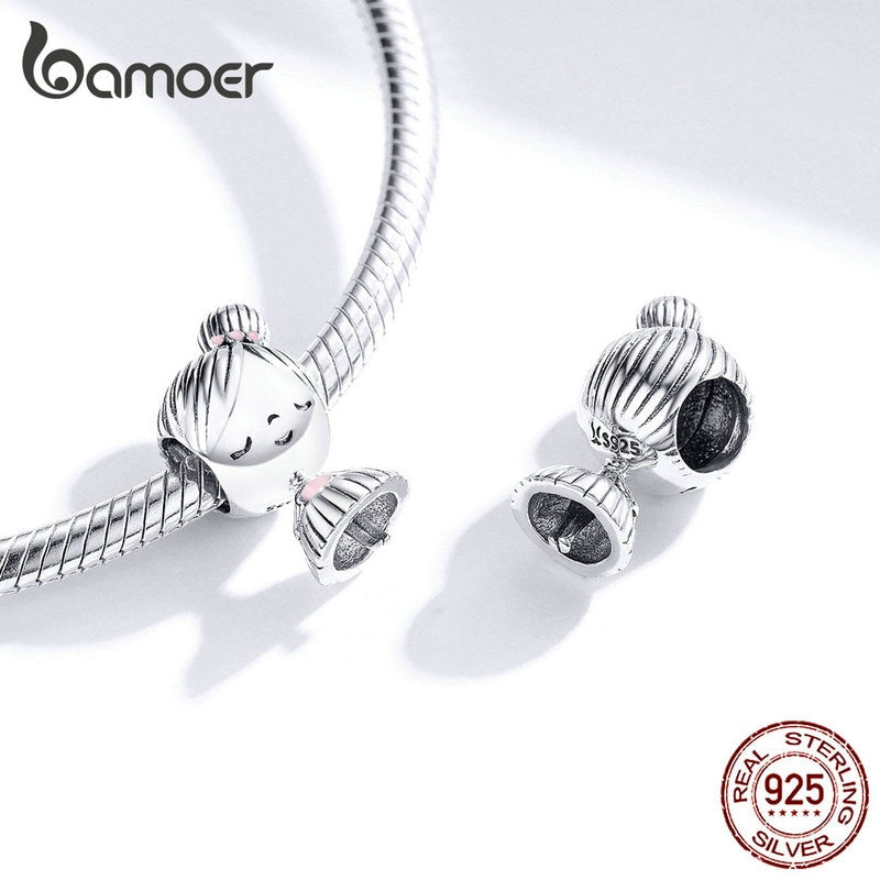 bamoer Boy and Girl Charm for Original Silver 925 Bracelet Genuine 925 Sterling Silver Metal Beads Valentine Gifts SCC1334