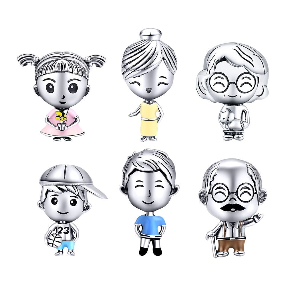 bamoer Boy and Girl Charm for Original Silver 925 Bracelet Genuine 925 Sterling Silver Metal Beads Valentine Gifts SCC1334