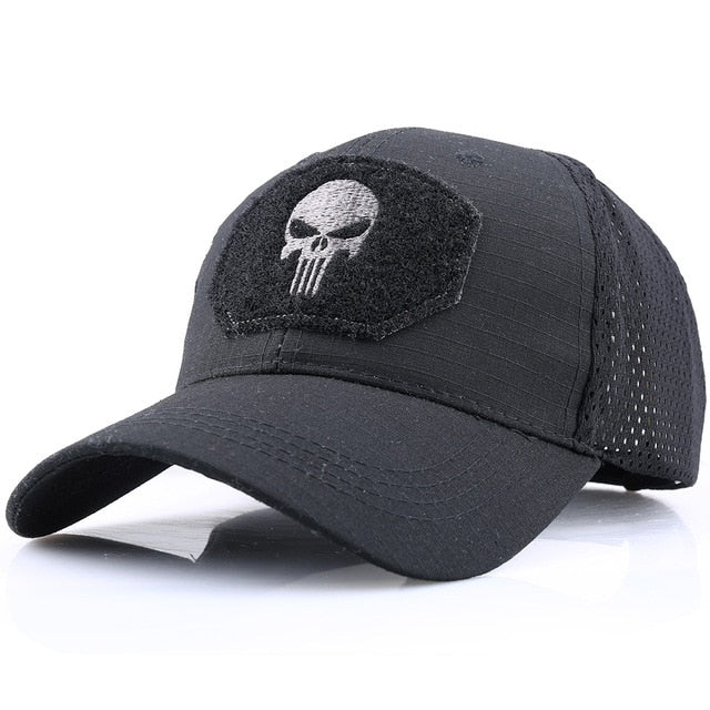Skull Tactical Military Airsoft Cap Adjustable Breathable Sun Visor Trucker Hat Mesh Hunting Hiking Baseball Skeleton Snapback