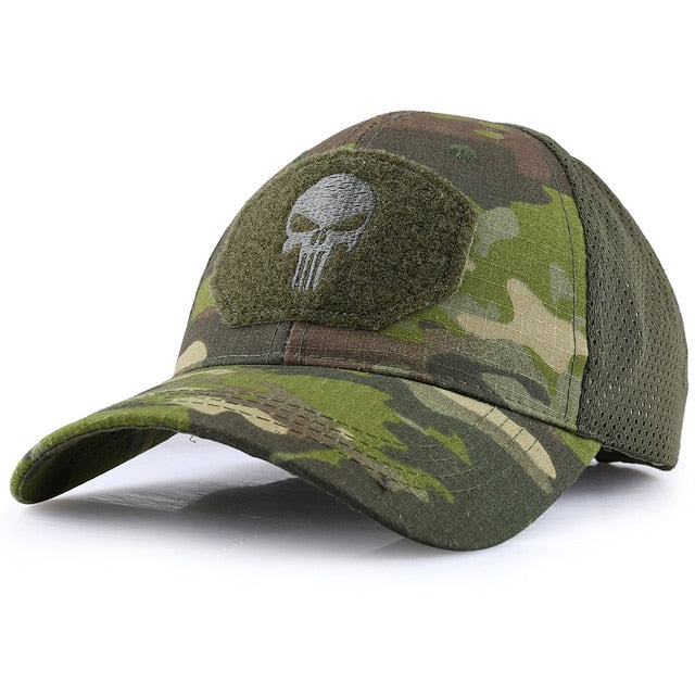Skull Tactical Military Airsoft Cap Adjustable Breathable Sun Visor Trucker Hat Mesh Hunting Hiking Baseball Skeleton Snapback