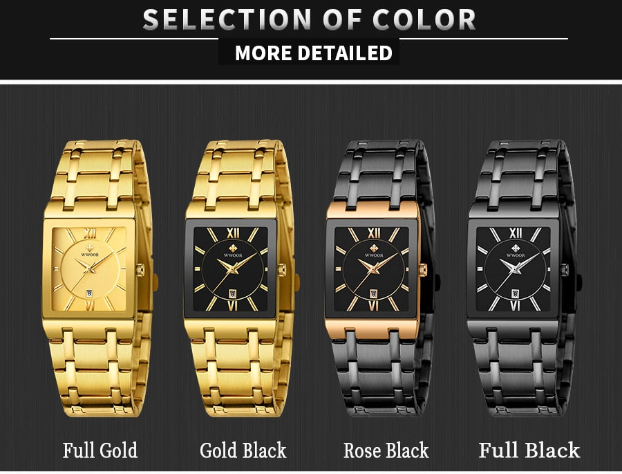 Relogio Masculino WWOOR Gold Watch Men Square Mens Watches Top Brand Luxury Golden Quartz Stainless Steel Waterproof Wrist Watch