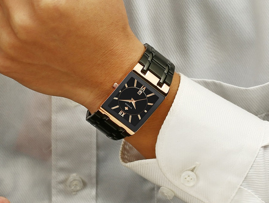 Relogio Masculino WWOOR Gold Watch Men Square Mens Watches Top Brand Luxury Golden Quartz Stainless Steel Waterproof Wrist Watch