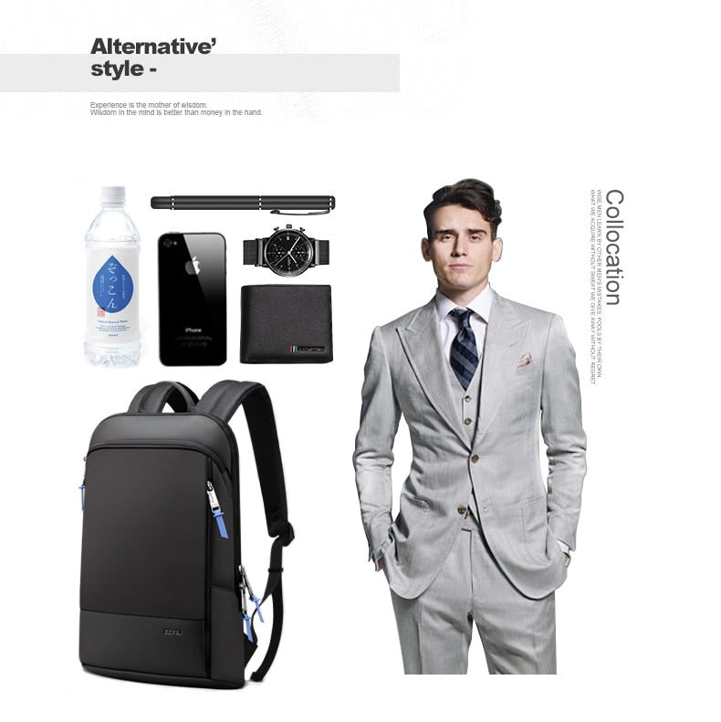 BOPAI Slim Laptop Backpack Men 15.6 Inch Office Work Women Backpacking Business Bag Unisex Black Thin Ultralight Bag Pack