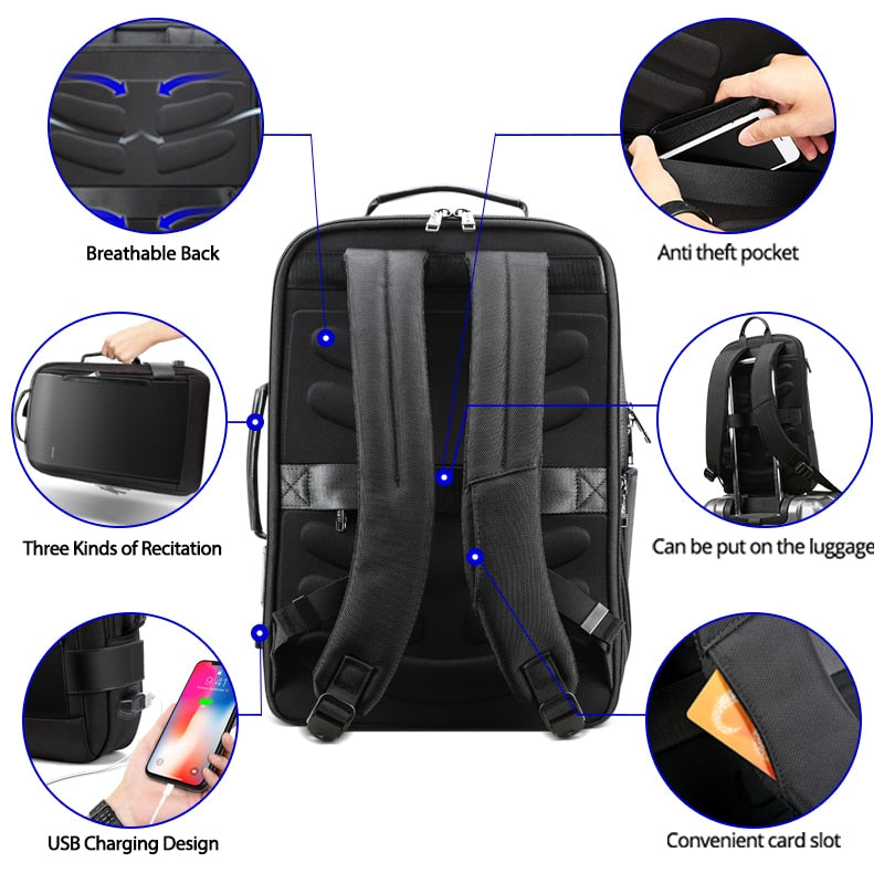Brand Enlarge Backpack USB External Charge 15.6 Inch Laptop Backpack Shoulders Men Anti-Theft Waterproof Travel Backpack