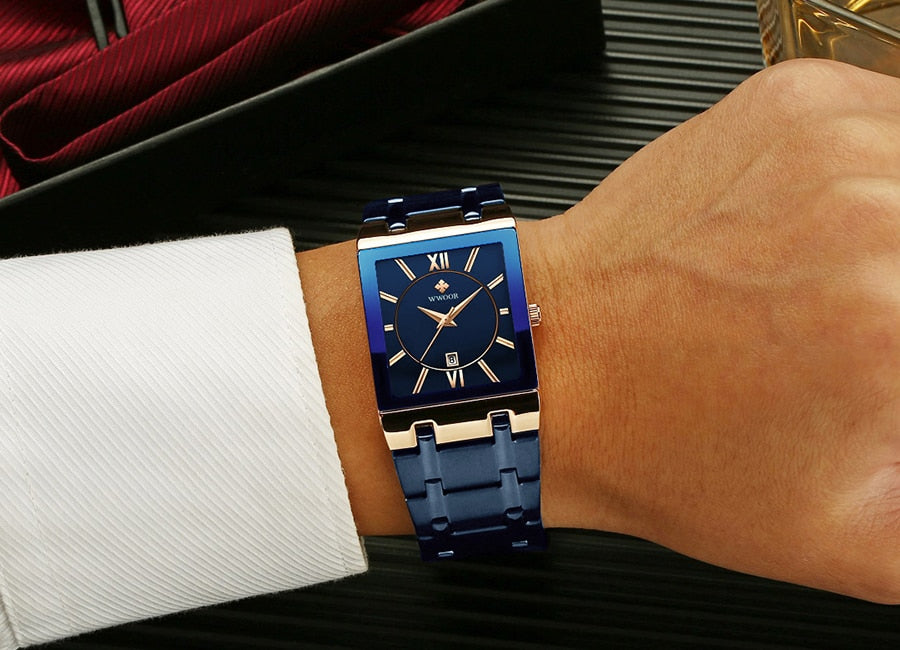 Relogio Masculino WWOOR Gold Watch Men Square Mens Watches Top Brand Luxury Golden Quartz Stainless Steel Waterproof Wrist Watch