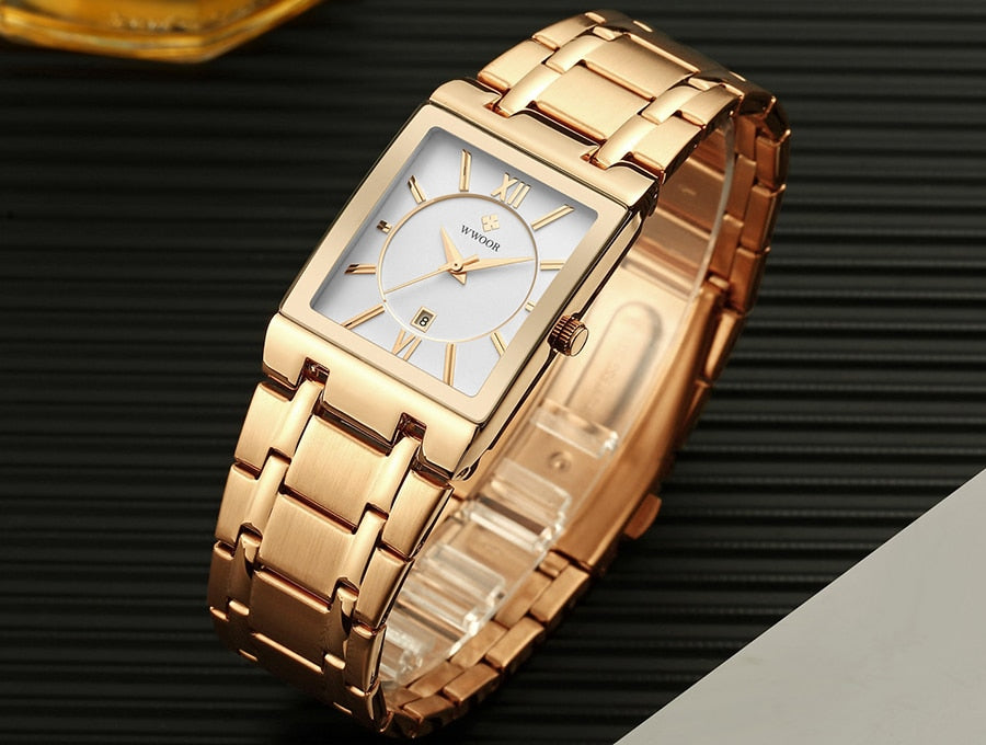 Relogio Masculino WWOOR Gold Watch Men Square Mens Watches Top Brand Luxury Golden Quartz Stainless Steel Waterproof Wrist Watch