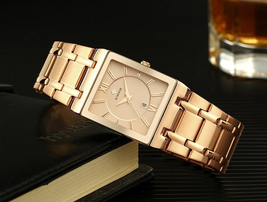 Relogio Masculino WWOOR Gold Watch Men Square Mens Watches Top Brand Luxury Golden Quartz Stainless Steel Waterproof Wrist Watch