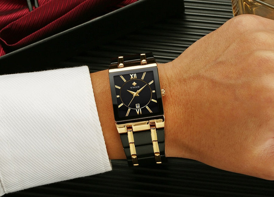 Relogio Masculino WWOOR Gold Watch Men Square Mens Watches Top Brand Luxury Golden Quartz Stainless Steel Waterproof Wrist Watch