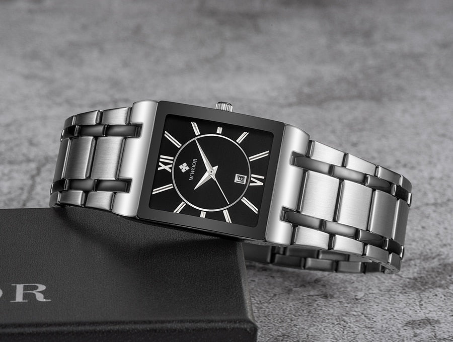 Relogio Masculino WWOOR Gold Watch Men Square Mens Watches Top Brand Luxury Golden Quartz Stainless Steel Waterproof Wrist Watch