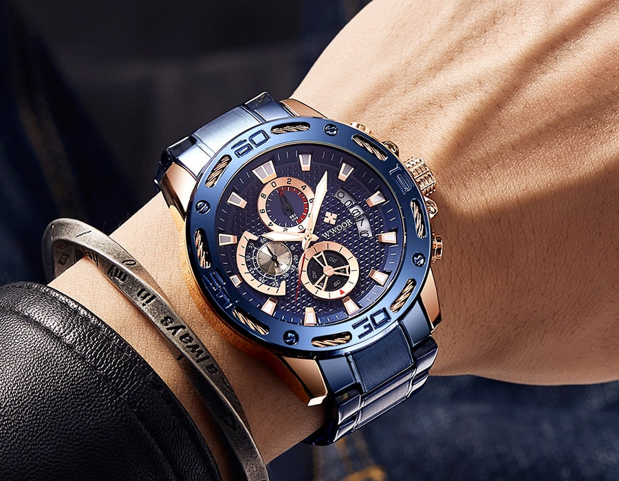 2020 New Men Watches Top Brand Luxury Gold Stainless Steel Quartz Watch Men Waterproof Sport Chronograph Relogio Masculino