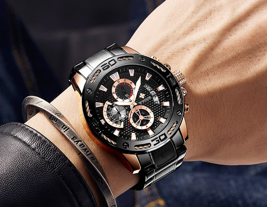 2020 New Men Watches Top Brand Luxury Gold Stainless Steel Quartz Watch Men Waterproof Sport Chronograph Relogio Masculino