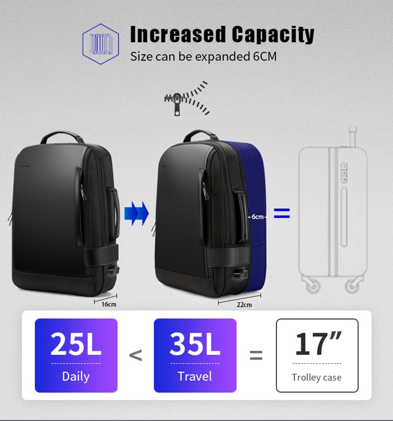 Brand Enlarge Backpack USB External Charge 15.6 Inch Laptop Backpack Shoulders Men Anti-Theft Waterproof Travel Backpack