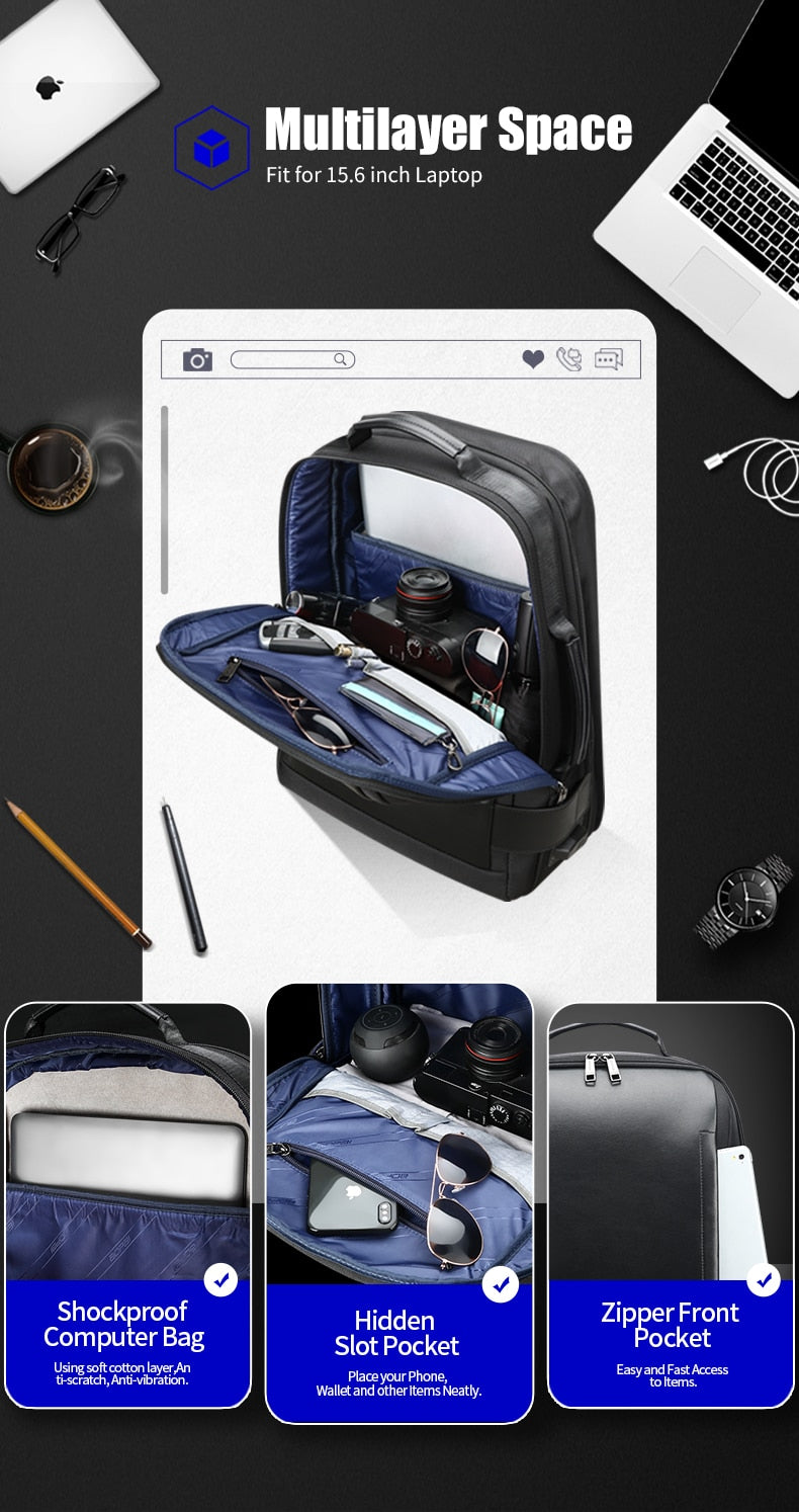 Brand Enlarge Backpack USB External Charge 15.6 Inch Laptop Backpack Shoulders Men Anti-Theft Waterproof Travel Backpack