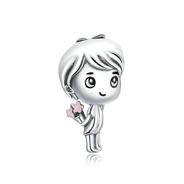bamoer Boy and Girl Charm for Original Silver 925 Bracelet Genuine 925 Sterling Silver Metal Beads Valentine Gifts SCC1334